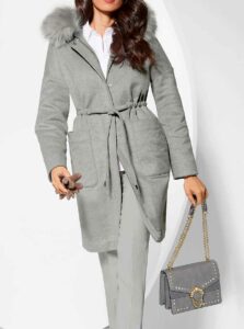 Padded woolmcoat with weave fur, light grey