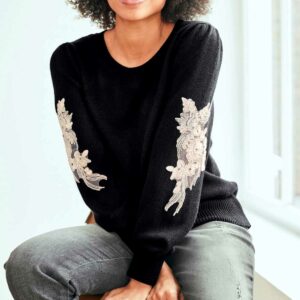 Linea Tesini - Designer-Pullover m. Spitze, schwarz